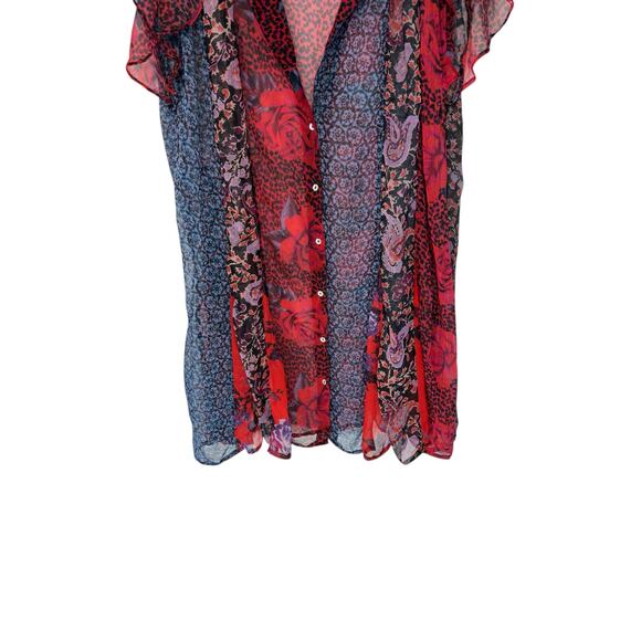 Free People Toni Printed Mini Dress Sheer Ruffle Red Floral Whimsical Fairy XL - Picture 5 of 12